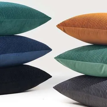 YCOLL Black Pillow Covers 26x26 Set of 2 Velvet Striped Pattern - Soft Throw Pillows for Home Decor, Luxury Decorative Pillow Covers for Couch, Bed,Living Room