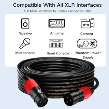 JTDER XLR Cables 25ft 6 Pack for Professional Sound