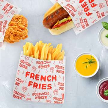 ZENFUN 500 Packs French Fry Bags, 5.5×4.5 inch Grease Resistant Serving Bags, Disposable Hash Brown Fries Bag for Outdoor Entertaining, Restaurant, Party, Carnival(Red)