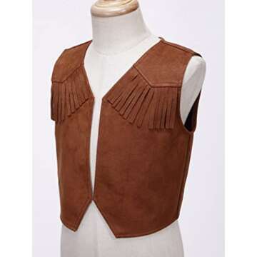 JEATHA Kids Boys Western Cowboy Vest Brown Suede Leather Fringed Hem Jacket for Halloween Carnival Party Brown A 7-8 Years