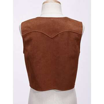 JEATHA Kids Boys Western Cowboy Vest Brown Suede Leather Fringed Hem Jacket for Halloween Carnival Party Brown A 7-8 Years