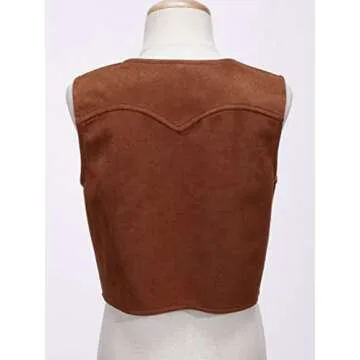 JEATHA Kids Boys Western Cowboy Vest Brown Suede Leather Fringed Hem Jacket for Halloween Carnival Party Brown A 7-8 Years
