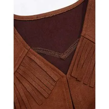 JEATHA Kids Boys Western Cowboy Vest Brown Suede Leather Fringed Hem Jacket for Halloween Carnival Party Brown A 7-8 Years