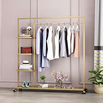 Smlttel Gold Clothing Rack with Shelf,Boutiques Retail Display Gold Clothes Rack,Heavy Duty Garment ...