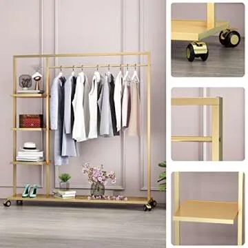 Smlttel Gold Clothing Rack with Shelf,Boutiques Retail Display Gold Clothes Rack,Heavy Duty Garment Rack,Multiple Uses Hanging Rack for Home and Retail(Gold)