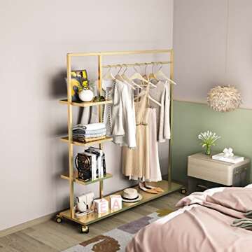 Smlttel Gold Clothing Rack with Shelf,Boutiques Retail Display Gold Clothes Rack,Heavy Duty Garment Rack,Multiple Uses Hanging Rack for Home and Retail(Gold)