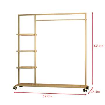 Smlttel Gold Clothing Rack with Shelf,Boutiques Retail Display Gold Clothes Rack,Heavy Duty Garment Rack,Multiple Uses Hanging Rack for Home and Retail(Gold)