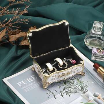 Hipiwe Metal Jewelry Box with Rose Pattern - Vintage Gold Trinket Organizer Box with Magnetic Latching Keepsake Storage Box for Ring Earrings Necklaces,Gift for Girls Women