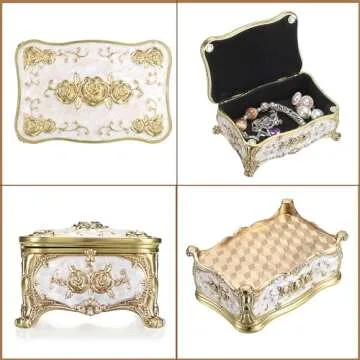Hipiwe Metal Jewelry Box with Rose Pattern - Vintage Gold Trinket Organizer Box with Magnetic Latching Keepsake Storage Box for Ring Earrings Necklaces,Gift for Girls Women