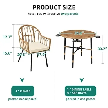 YITAHOME 5 Pieces Outdoor Patio Dining Table Set, All-Weather Wicker Dining Set Furniture, Sectional Conversation Rattan Dining Set for Patio, Backyard, Balcony, Garden(with Umbrella Hole)