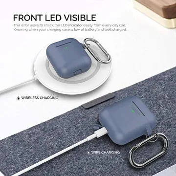 AhaStyle Upgrade Silicone Case Protective Cover [Front LED Visible] Compatible with Apple AirPods 2 & 1 (Navy Blue)