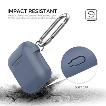 AhaStyle Upgrade Silicone Case Protective Cover [Front LED Visible] Compatible with Apple AirPods 2 & 1 (Navy Blue)