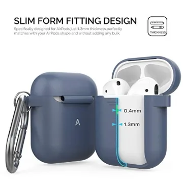 AhaStyle Upgrade Silicone Case Protective Cover [Front LED Visible] Compatible with Apple AirPods 2 & 1 (Navy Blue)