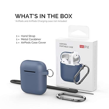 AhaStyle Upgrade Silicone Case Protective Cover [Front LED Visible] Compatible with Apple AirPods 2 & 1 (Navy Blue)