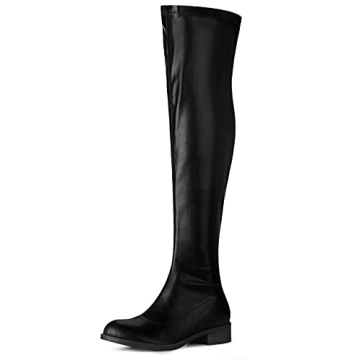 Allegra K Women's Thigh High Boots Low Block Heel Black Over the Knee High Boots 10 M US