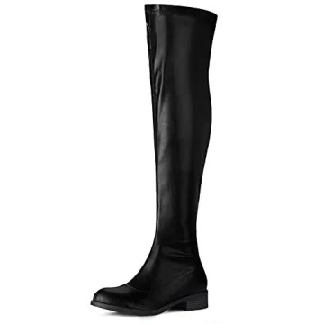 Allegra K Women's Thigh High Boots Low Block Heel Black Over the Knee High Boots 10 M US