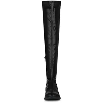 Allegra K Women's Thigh High Boots Low Block Heel Black Over the Knee High Boots 10 M US