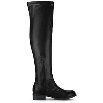 Allegra K Women's Thigh High Boots Low Block Heel Black Over the Knee High Boots 10 M US