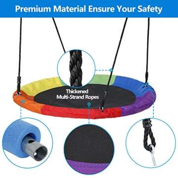 SUPER DEAL 40 Inch Saucer Tree Swing Set for Kids, 800lbs Rainbow Flying Swing Seat with Adjustable Hanging Ropes, Waterproof Textliene Fabric and Steel Frame for Outdoor Playground Backyard