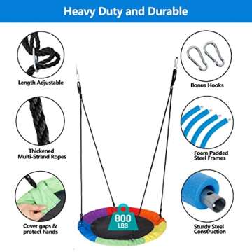 SUPER DEAL 40 Inch Saucer Tree Swing Set for Kids, 800lbs Rainbow Flying Swing Seat with Adjustable Hanging Ropes, Waterproof Textliene Fabric and Steel Frame for Outdoor Playground Backyard