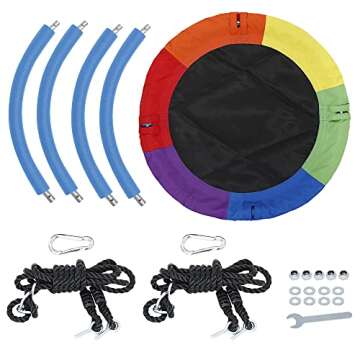 SUPER DEAL 40 Inch Saucer Tree Swing Set for Kids, 800lbs Rainbow Flying Swing Seat with Adjustable Hanging Ropes, Waterproof Textliene Fabric and Steel Frame for Outdoor Playground Backyard