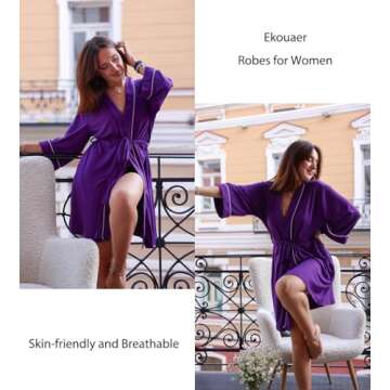 Ekouaer Women Kimono Robes Knee Length Knit Bathrobe Lightweight Soft Sleepwear V-neck Casual Ladies...