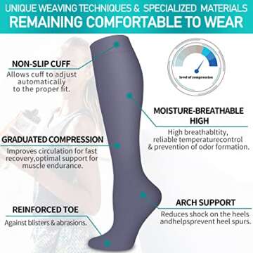 COOLOVER Copper Compression Socks for Women and Men(6 Pairs)-Best Support for Running, Athletic, Nursing, Travel
