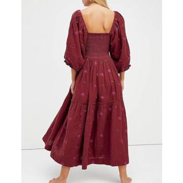 ABYOVRT Floral Maxi Dress with Pockets and Puff Sleeves