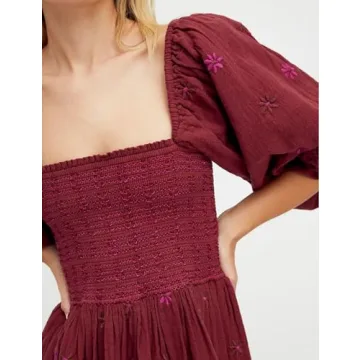 ABYOVRT Floral Maxi Dress with Pockets and Puff Sleeves