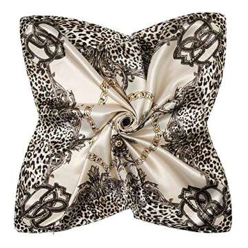 YOUR SMILE Leopard Chain Beige Silk Like Scarf Women's Fashion Pattern Large Square Satin Headscarf