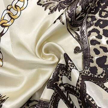 YOUR SMILE Leopard Chain Beige Silk Like Scarf Women's Fashion Pattern Large Square Satin Headscarf