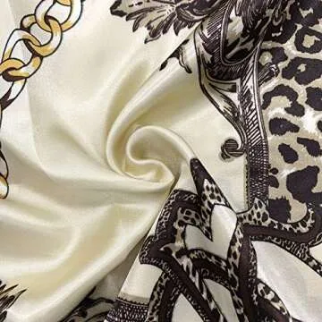 YOUR SMILE Leopard Chain Beige Silk Scarf for Women