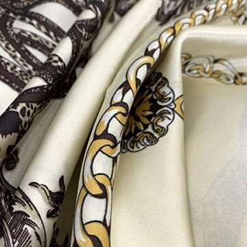 YOUR SMILE Leopard Chain Beige Silk Like Scarf Women's Fashion Pattern Large Square Satin Headscarf
