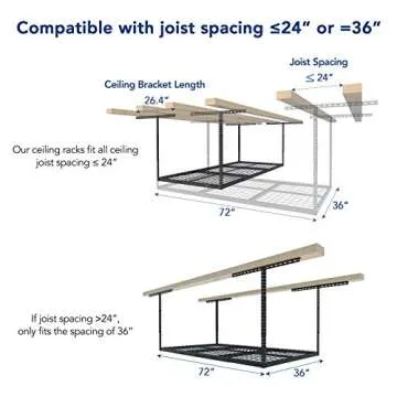 FLEXIMOUNTS 3x6 Overhead Garage Storage Adjustable Ceiling Rack 72" Length x 36" Width x 40" Height (Black)