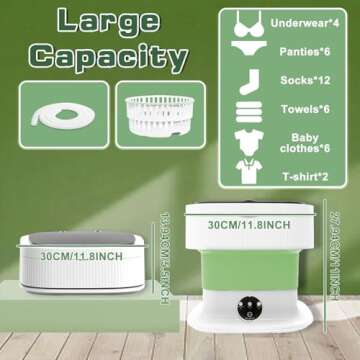 Portable Washing Machine, 60W Mini Washer and Dryer, 16L Folding Lavadora Portatil with Spin,Collapsible Small Compact Clothes Laundry for Underwear, Baby Clothes, Socks (Green white)