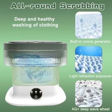 Portable Washing Machine, 60W Mini Washer and Dryer, 16L Folding Lavadora Portatil with Spin,Collapsible Small Compact Clothes Laundry for Underwear, Baby Clothes, Socks (Green white)