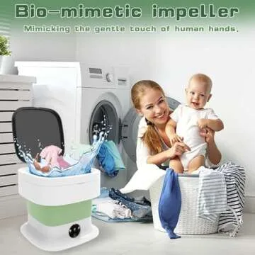 Portable Washing Machine, 60W Mini Washer and Dryer, 16L Folding Lavadora Portatil with Spin,Collapsible Small Compact Clothes Laundry for Underwear, Baby Clothes, Socks (Green white)