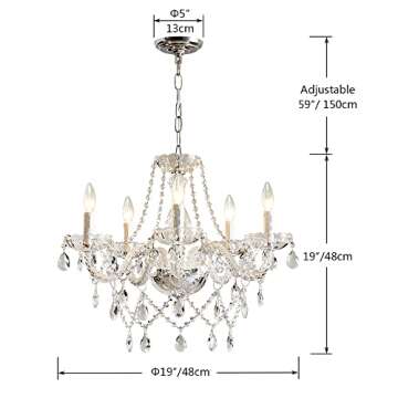 Saint Mossi 5 Light Modern Contemporary Elegant K9 Crystal Glass Chandelier Pendant Ceiling Lighting Fixture