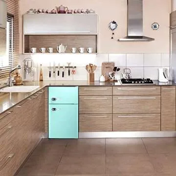 Antarctic Star Compact Mini Refrigerator Separate Freezer, Small Fridge Double 2-Door Adjustable Removable Retro Stainless Steel Shelves Living room/Kitchen/Dorm/Office 3.2 cu ft.Green