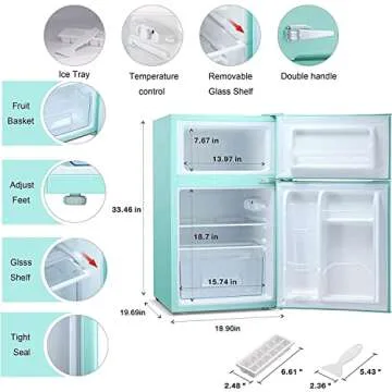 Antarctic Star Compact Mini Refrigerator Separate Freezer, Small Fridge Double 2-Door Adjustable Removable Retro Stainless Steel Shelves Living room/Kitchen/Dorm/Office 3.2 cu ft.Green
