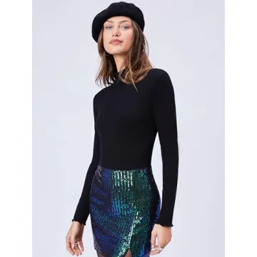 CIDER Long Sleeve Bodysuit for Women with Mock Turtleneck