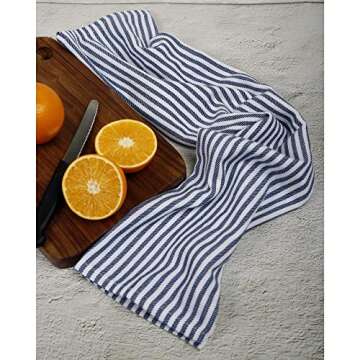 Country Maison Kitchen Towels | Pack of 6 | 18 x 28 Inches | Highly Absorbent |100% Cotton Dish Towels | Tea Towels | Bar Towels | Twill Stripes – Blue…