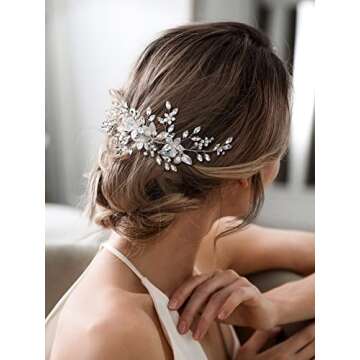 SWEETV Handmade Wedding Hair Comb,Pearl Flower Bridal Hair Clip Hair Accessories for Women Wedding