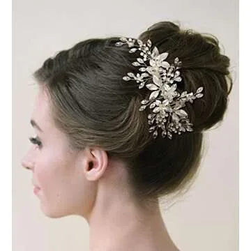 SWEETV Handmade Wedding Hair Comb,Pearl Flower Bridal Hair Clip Hair Accessories for Women Wedding