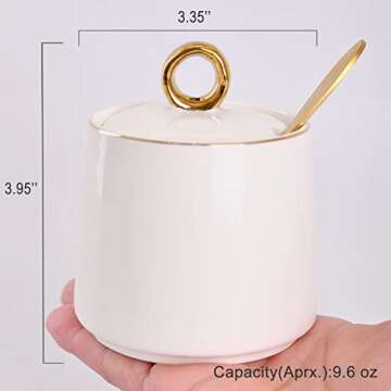 WHJY Ceramic Sugar Bowl with Lid and Spoon, Simple White Clear Porcelain Salt Bowl Salt Container, Modern Spice Box Seasoning Jar for Home and Kitchen Coffee Bar - Green