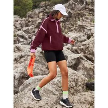 Panadila Womens Half Zip Sherpa Fleece Pullover Soft Oversized Sweatshirt with Pockets Warm Fuzzy Sweater (Burgundy,S)