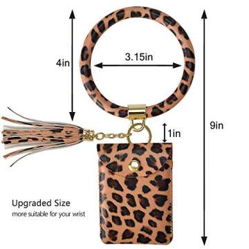 SS Keychain Bracelet,Key Ring Bracelet Wristlet Bangle Circle Leather Tassel Key Ring Chain for Women