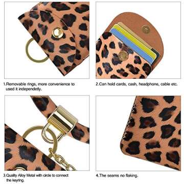 SS Keychain Bracelet,Key Ring Bracelet Wristlet Bangle Circle Leather Tassel Key Ring Chain for Women