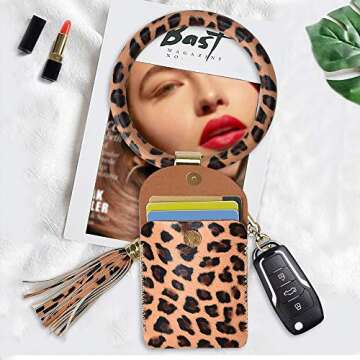 SS Keychain Bracelet,Key Ring Bracelet Wristlet Bangle Circle Leather Tassel Key Ring Chain for Women