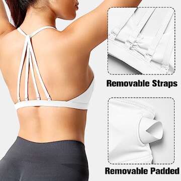 YEOREO Workout Sports Bras for Women Padded Backless Gym Bra Lorelie Light Impact Strappy Criss Cross Yoga Crop Top White XS